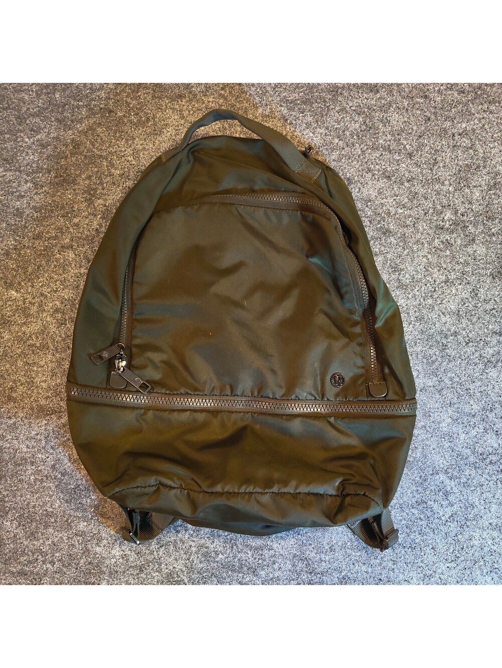 Lululemon Olive Green Backpack Travel Gym Bag with Multiple Pockets